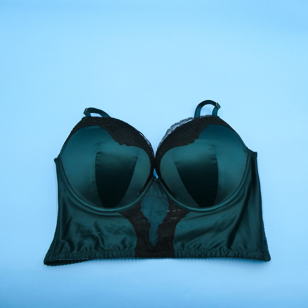 Victoria's Secret Push-Up‎ Bra Womens 38C Very Sexy Green Lace Longline Bustier